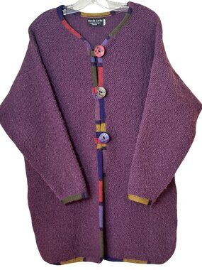 Wool Cardigan Jacket Medium Colorblock Trim Button Up Purple Knit Norah Curtis